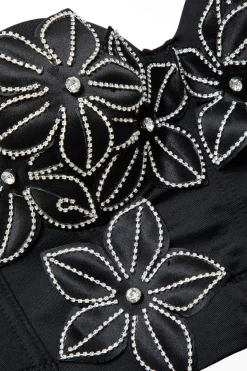 Rhinestone Embellished Flower Hook And Eye Bustier Cami Top