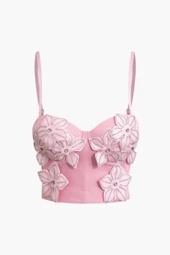 Rhinestone Embellished Flower Hook And Eye Bustier Cami Top
