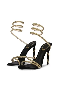 Rhinestone Embellished Open Toe High-heeled Sandals With Calf Strap