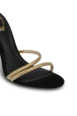 Rhinestone Embellished Open Toe High-heeled Sandals With Calf Strap