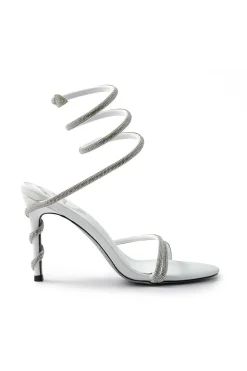 Rhinestone Embellished Open Toe High-heeled Sandals With Calf Strap