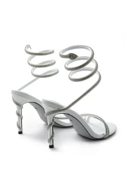 Rhinestone Embellished Open Toe High-heeled Sandals With Calf Strap
