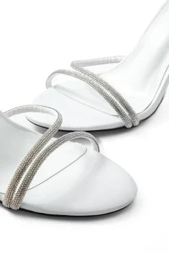 Rhinestone Embellished Open Toe High-heeled Sandals With Calf Strap