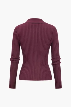 Ribbed Button Long-Sleeve Top
