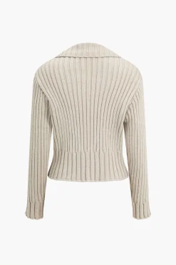 Ribbed Button-Front Pockets Sweater Cardigan
