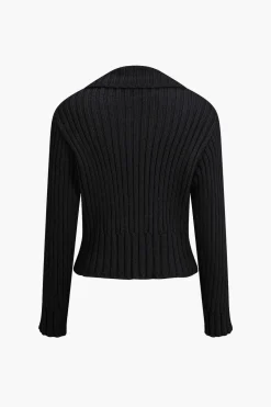 Ribbed Button-Front Pockets Sweater Cardigan