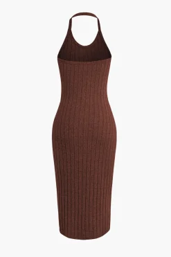 Ribbed Cardigan And Halter Dress Set
