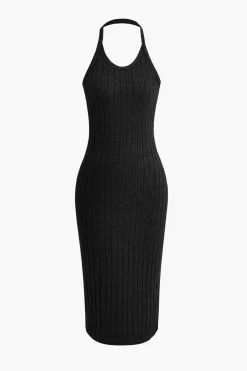 Ribbed Cardigan And Halter Dress Set