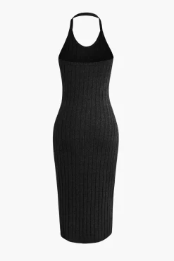 Ribbed Cardigan And Halter Dress Set