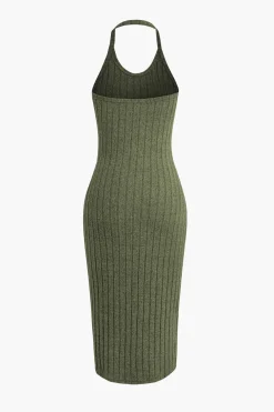 Ribbed Cardigan And Halter Dress Set