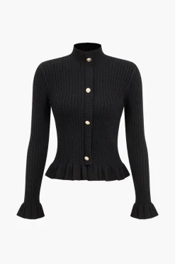 Ribbed Knit Button-Up Peplum Sweater