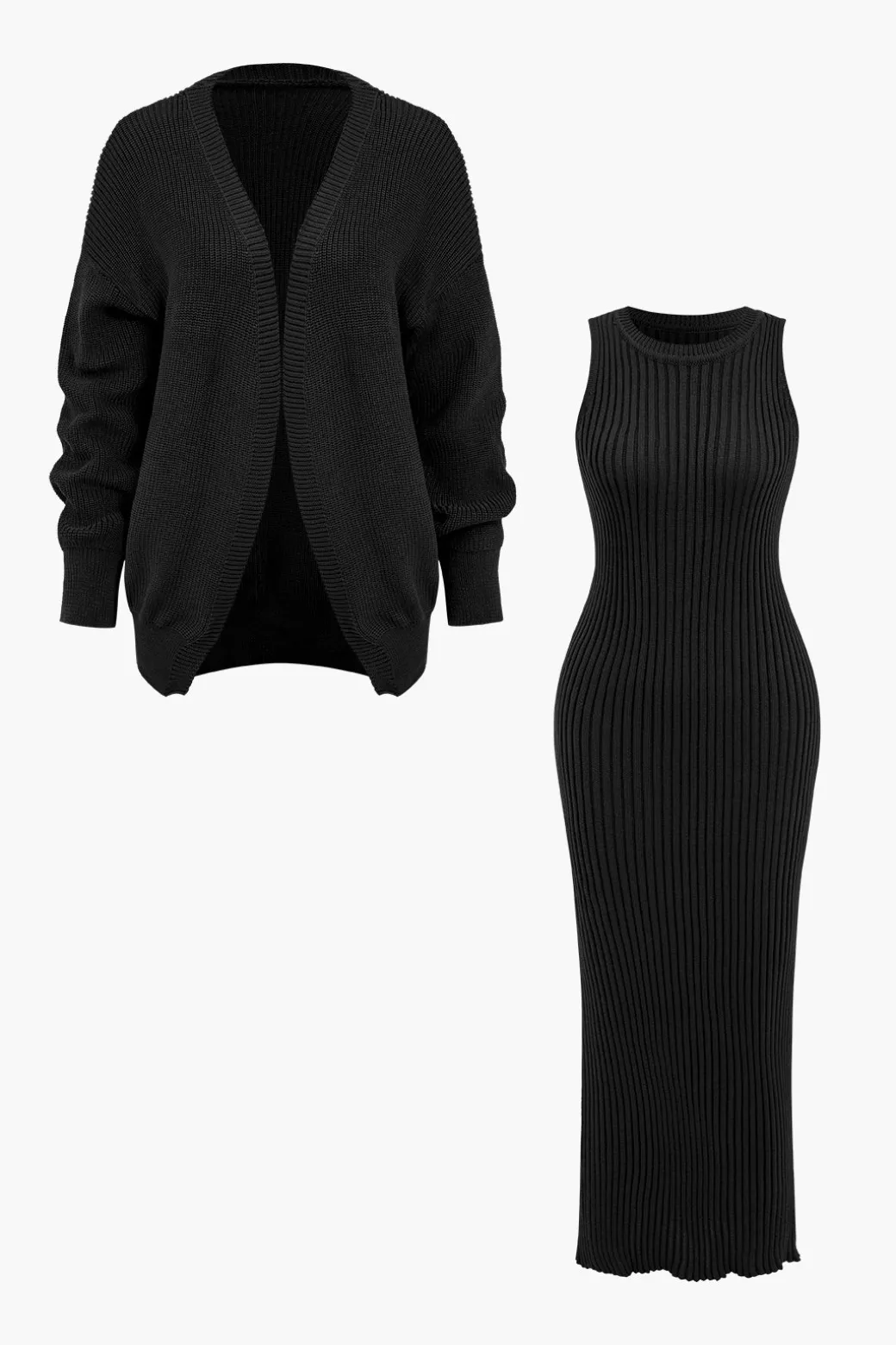 Ribbed Knit Dress And Cardigan Set