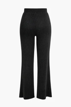 Ribbed Knit Elastic Waistband Trousers