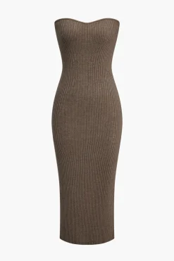 Ribbed Knit Strapless Midi Dress And Bolero Set