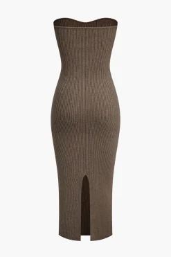 Ribbed Knit Strapless Midi Dress And Bolero Set