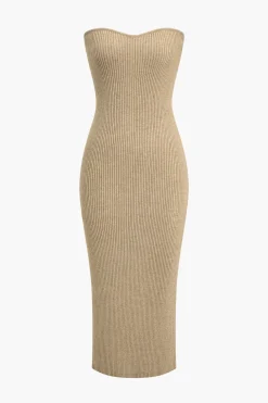 Ribbed Knit Strapless Midi Dress And Bolero Set