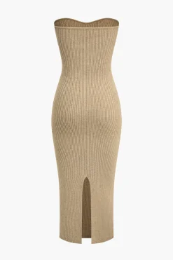 Ribbed Knit Strapless Midi Dress And Bolero Set