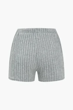 Ribbed Knit Top And Drawstring Shorts Set