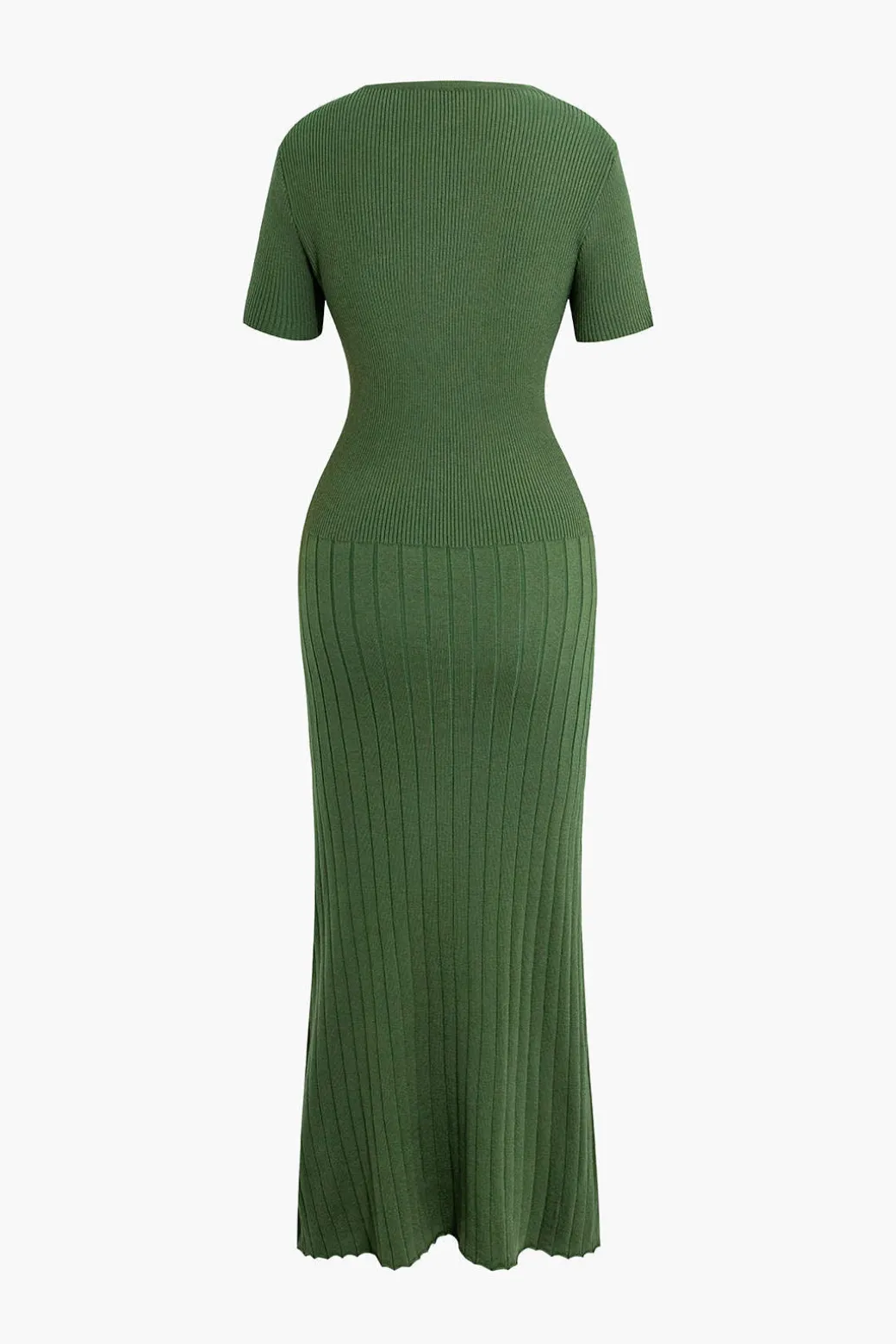 Ribbed Knit V-neck Midi Dress