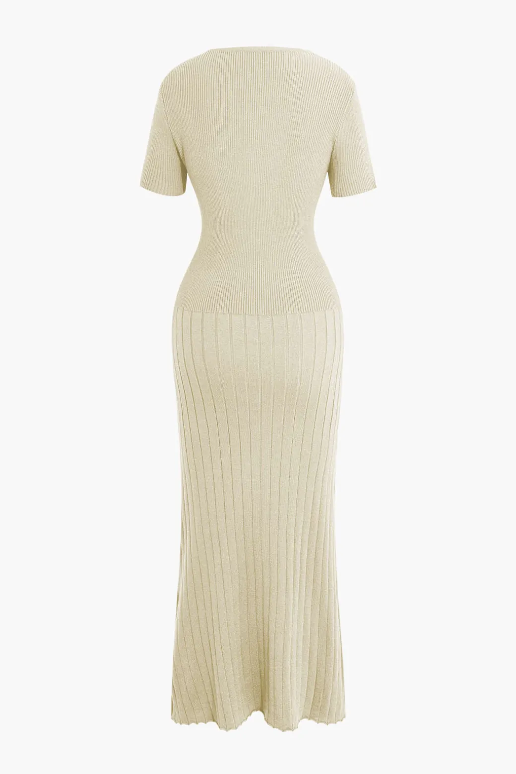 Ribbed Knit V-neck Midi Dress