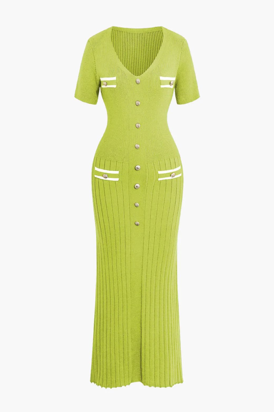 Ribbed Knit V-neck Midi Dress