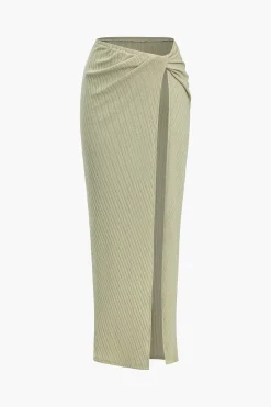 Ribbed V-Neck Bodysuit And High-Slit Midi Skirt Set