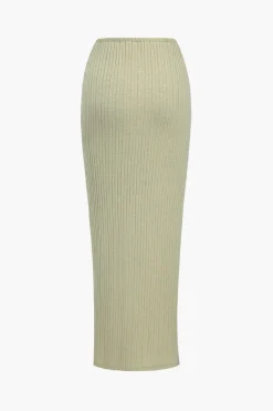 Ribbed V-Neck Bodysuit And High-Slit Midi Skirt Set