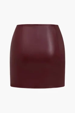 Ring Detail Faux Leather Cutout Mini Skirt
