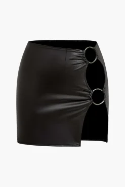 Ring Detail Faux Leather Cutout Mini Skirt