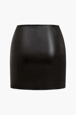 Ring Detail Faux Leather Cutout Mini Skirt
