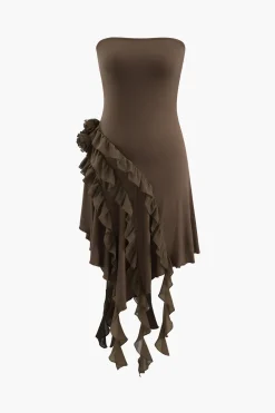 Rose Ruffle Strapless Mini Dress