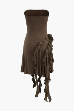 Rose Ruffle Strapless Mini Dress