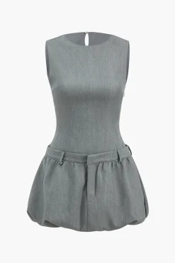Round Neck Patchwork Sleeveless Mini Dress