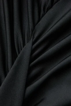 Round Neck Ruched Slit Long Sleeve Maxi Dress