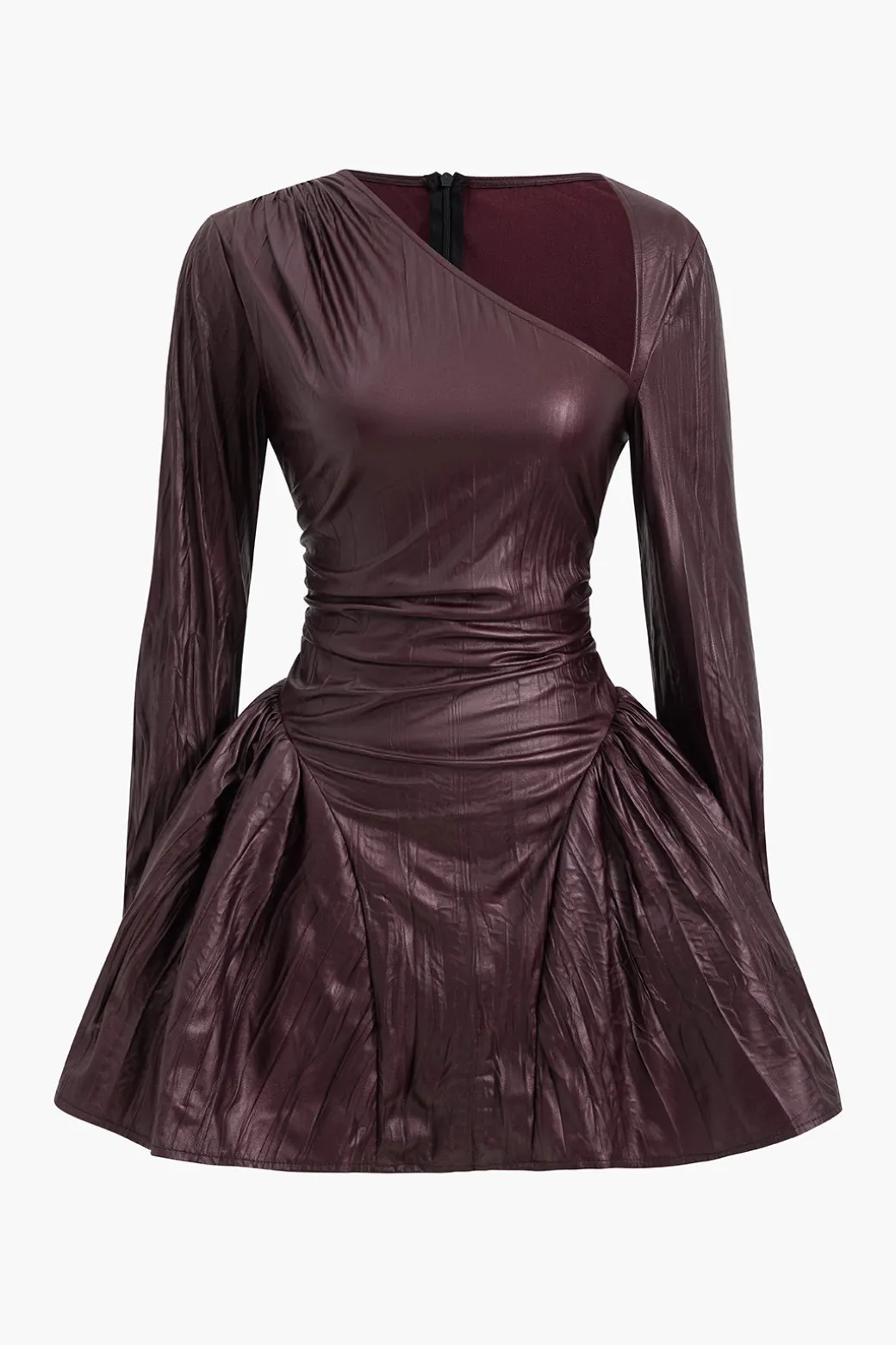 Ruched Asymmetrical Long Sleeve Mini Dress