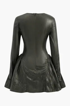 Ruched Asymmetrical Long Sleeve Mini Dress