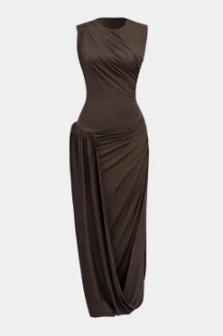 Ruched Asymmetrical Maxi Dress