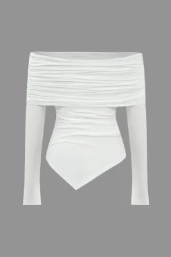 Ruched Asymmetrical Off Shoulder Long-Sleeve Top