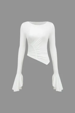 Ruched Bell Sleeve Top And Skirt Set