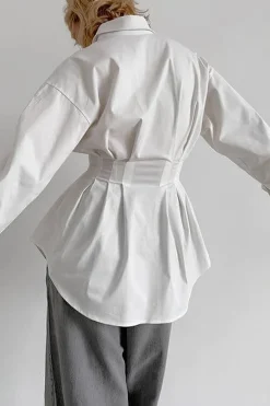 Ruched Button Long-Sleeve Shirt