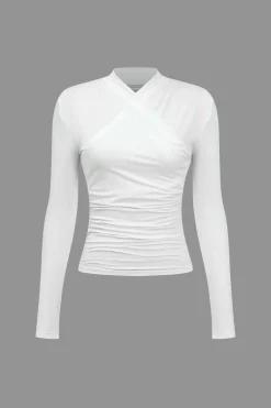 Ruched Crossover Long Sleeve Top
