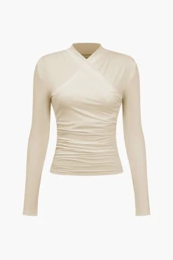 Ruched Crossover Long Sleeve Top