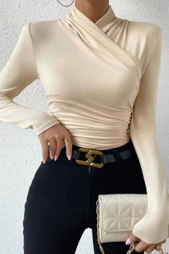 Ruched Crossover Long Sleeve Top