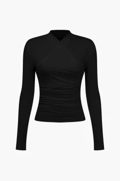 Ruched Crossover Long Sleeve Top
