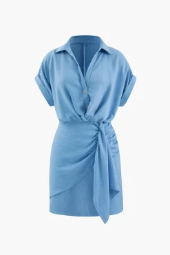 Ruched Detail Mini Shirt Dress