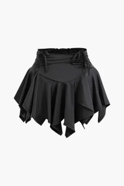 Ruched Drawstring Asymmetric Mini Skirt