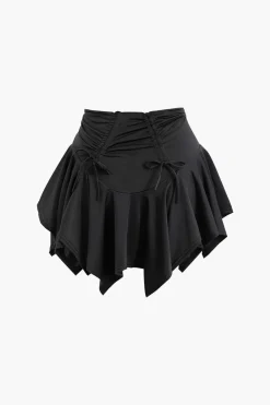 Ruched Drawstring Asymmetric Mini Skirt