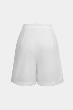 Ruched Drawstring Button Long-Sleeve Top And Shorts Set