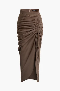 Ruched Drawstring Split Skirt