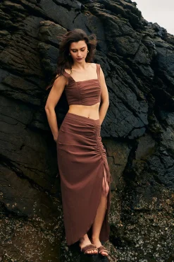 Ruched Drawstring Split Skirt